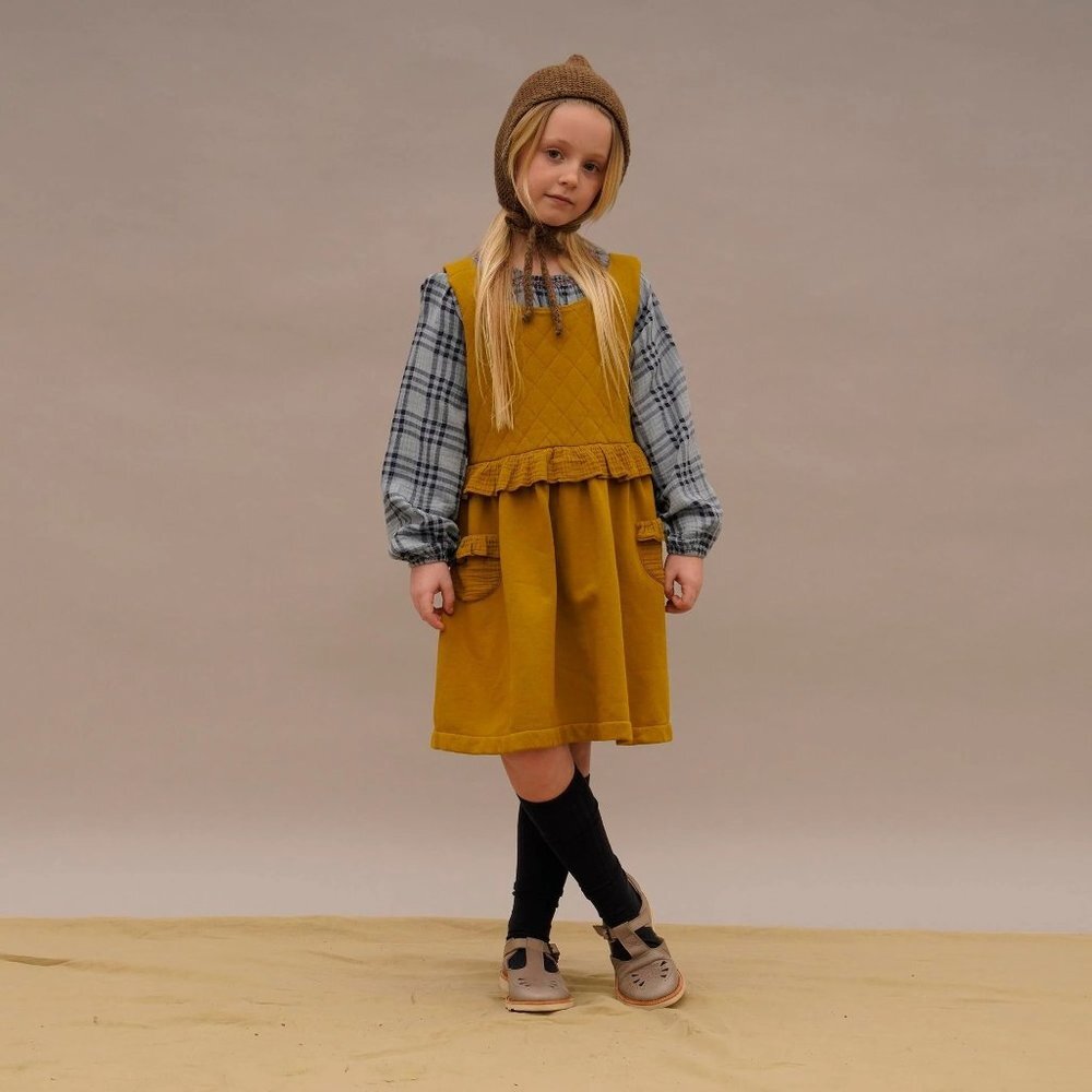 NEW Omibia Callista Dress Girls 24M Pinafore Fleece Mustard Yellow Organic